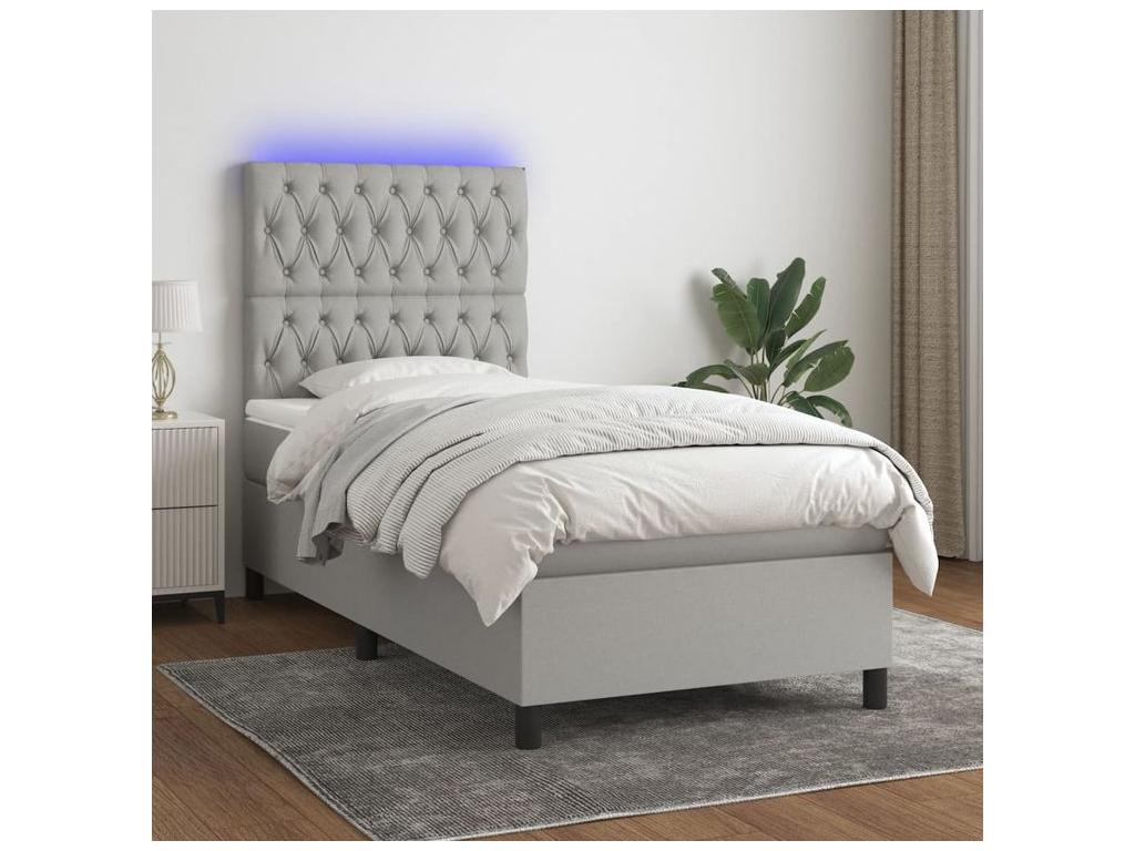 Bed base in Vertchez with mattress and LED, light grey, 90x190