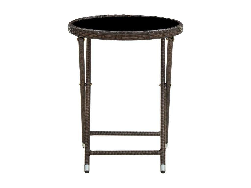 Brown tea table, 60 cm, made of woven resin and tempered glass