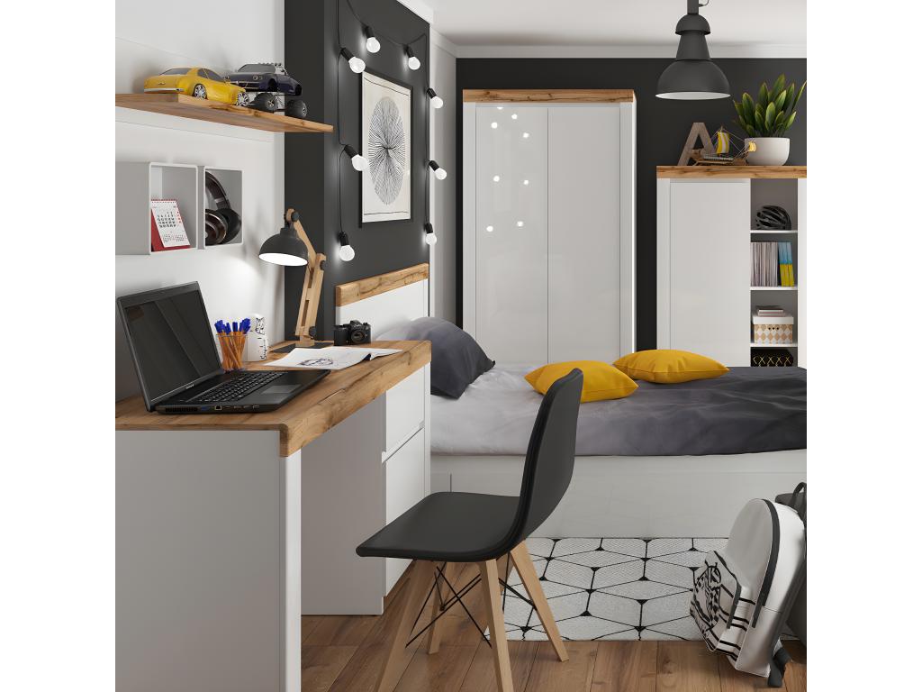 Desk with 1 door and 1 drawer, Vertchez White and Wood