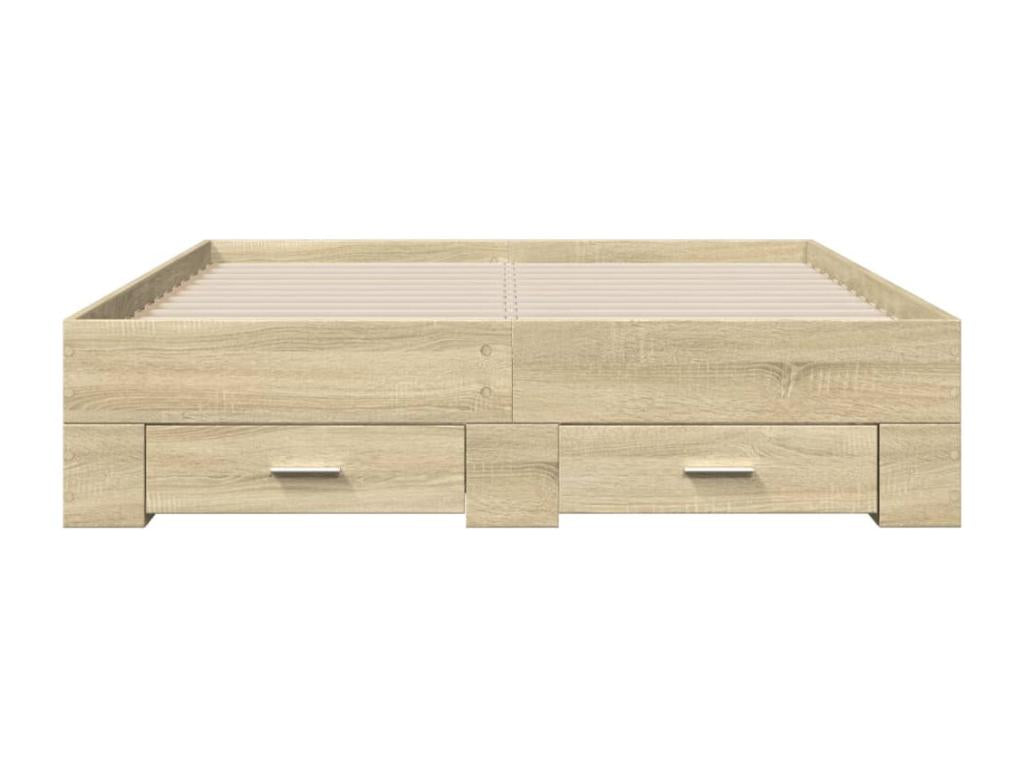 Bed frame and drawers in oak, Vertchez, 140x190 cm, engineered wood