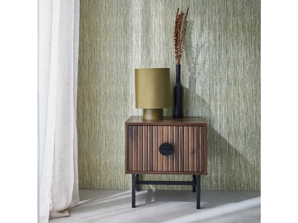 Dark wood-effect bedside table with grooved wood decor - one drawer - W 48 x D 39 x H 50cm