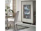 Vertchez - Living Room Set with Extendable Table, 2-Door Display Cabinet with LED Lighting, Metallic and Matte Grey