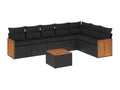 8-piece garden furniture set with cushions, black woven resin