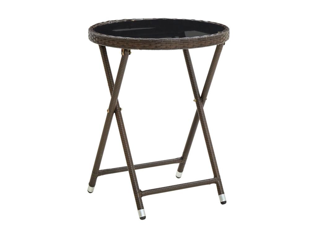 Brown tea table, 60 cm, made of woven resin and tempered glass