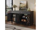 Low sideboard - 2 glass doors with 2 drawers and adjustable shelves - Black