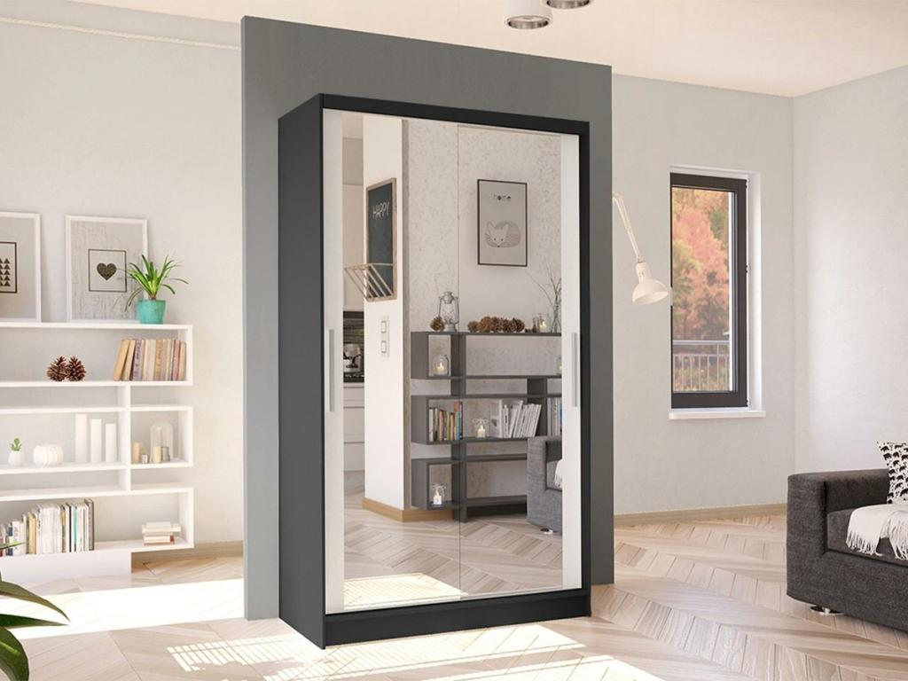 Vertchez 165 White - Black Wardrobe 200x100x58cm Sliding Wardrobe Doors