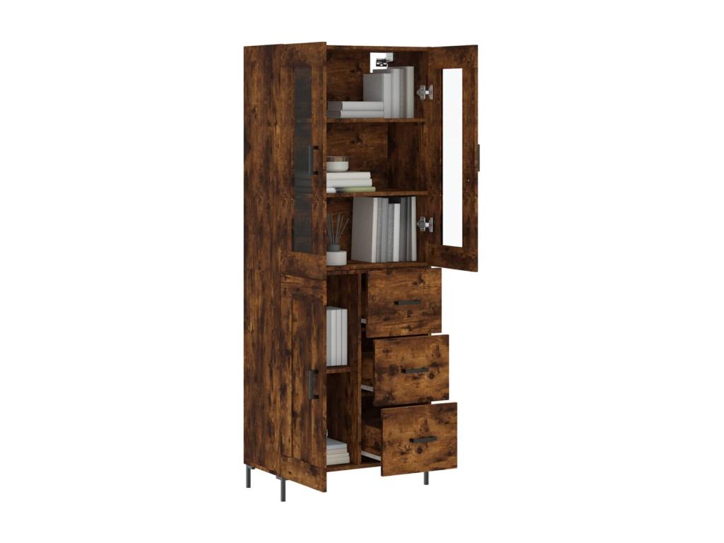 Tall sideboard in smoked oak, 69.5x34x180 cm, engineered wood
