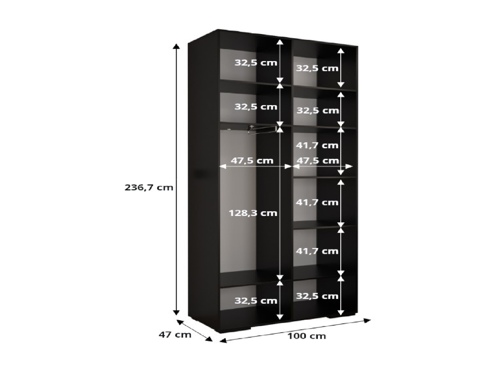 Vertchez Ryfel 1 236.7/200/47 4-Door Hinged Wardrobe, Black