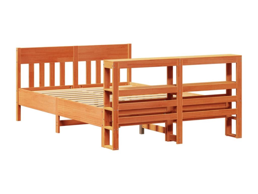 Bed frame without mattress, brown wax finish, 135x190cm, solid pine wood