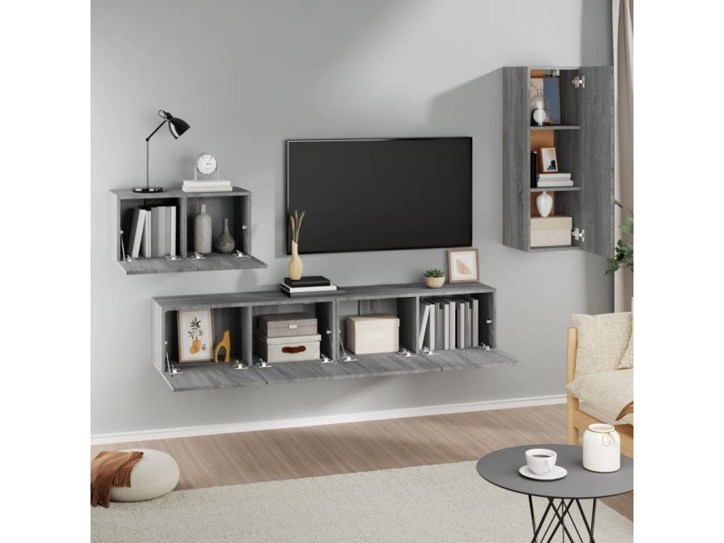 Vertchez 4-Piece TV Furniture Set, Grey Engineered Wood
