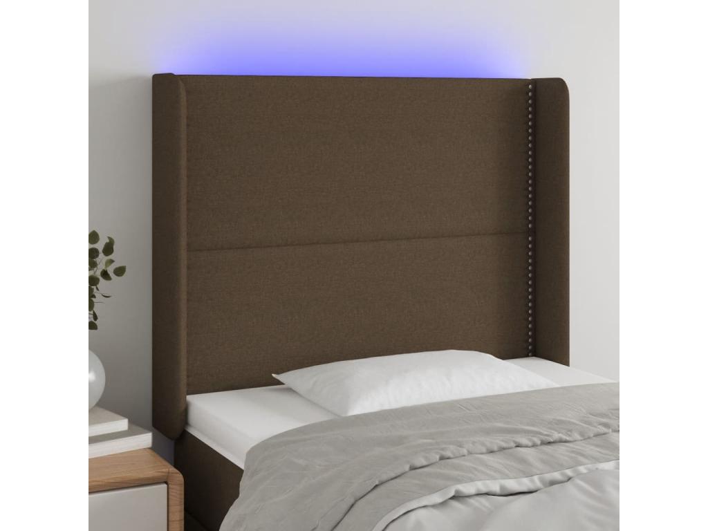 LED Headboard, Dark Brown, 93x16x118/128 cm, Fabric