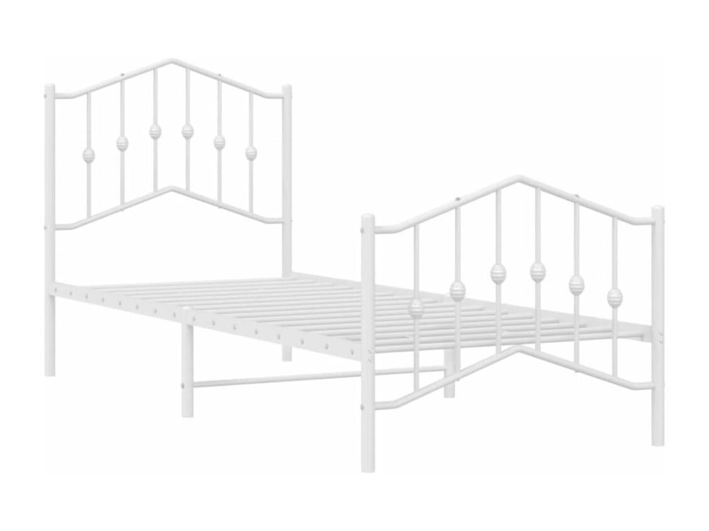 Metal bed frame with headboard and footboard, white, 90x190