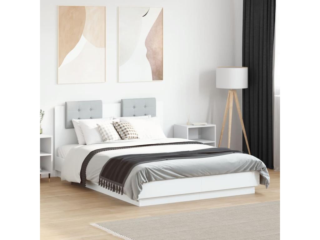 Bed frame with headboard and white LED lights, 140x190 cm