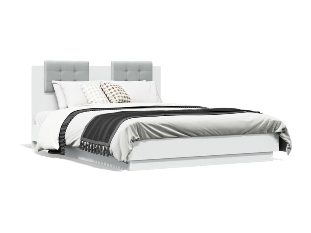 Bed frame with headboard and white LED lights, 140x190 cm
