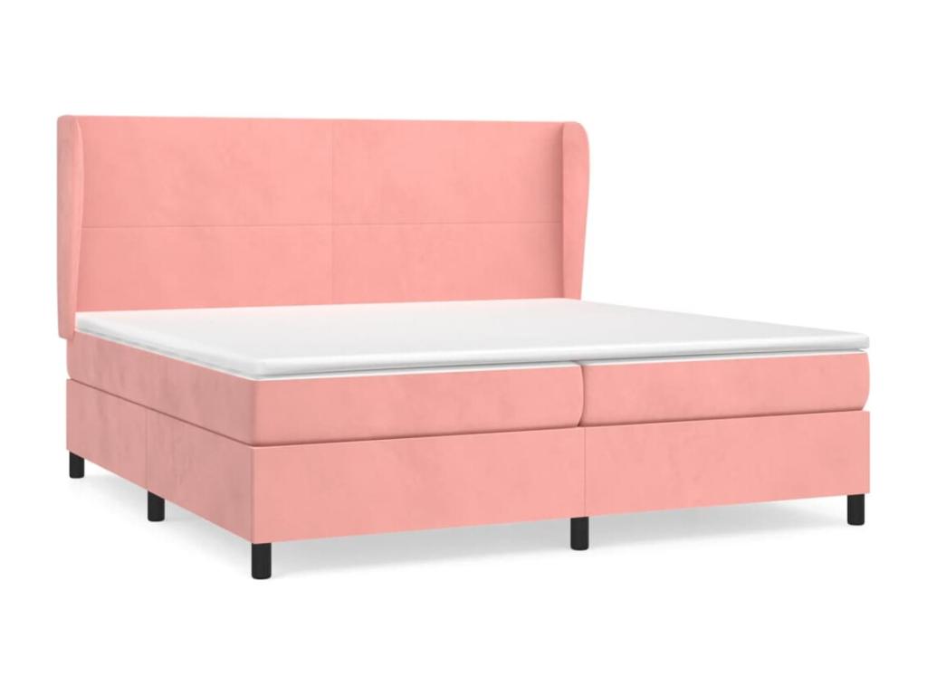Upholstered bed base with mattress, pink, 200x200 cm, velvet