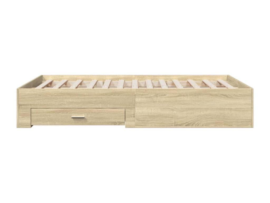 Bed frame and drawers in oak, Vertchez, 140x190 cm, engineered wood