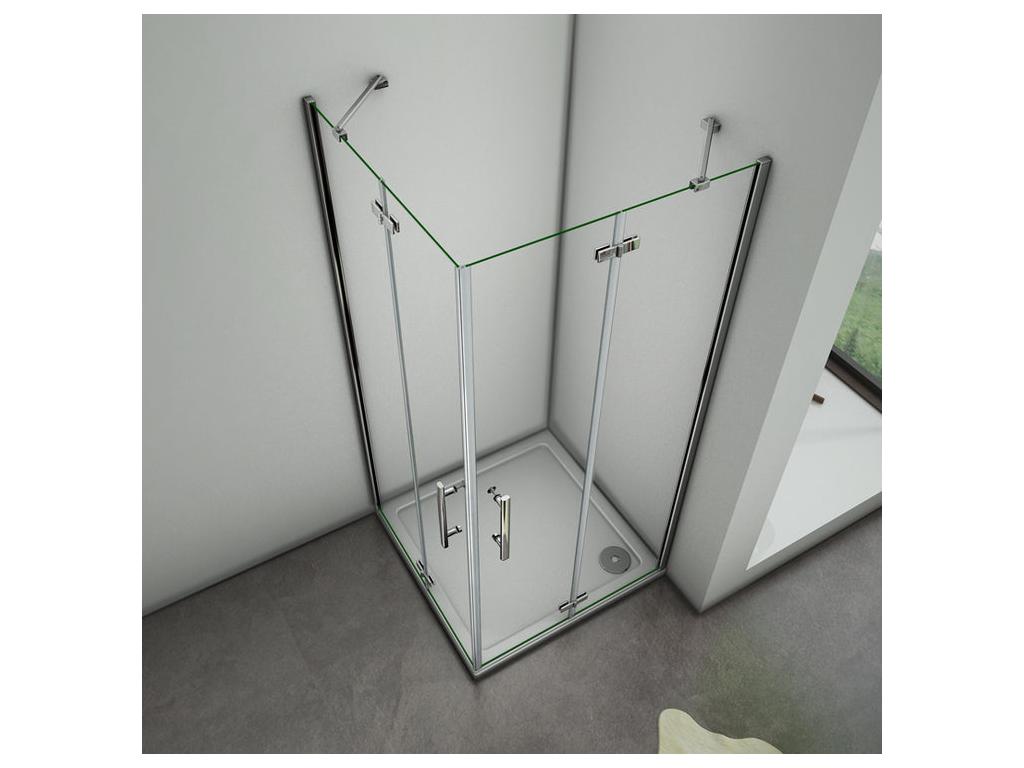 Hinged shower enclosure 100x80x195cm in 6mm tempered glass with anti-limescale coating, pivoting shower door with small fixed corner bar