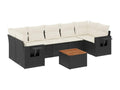 8-piece garden furniture set with cushions, black woven resin