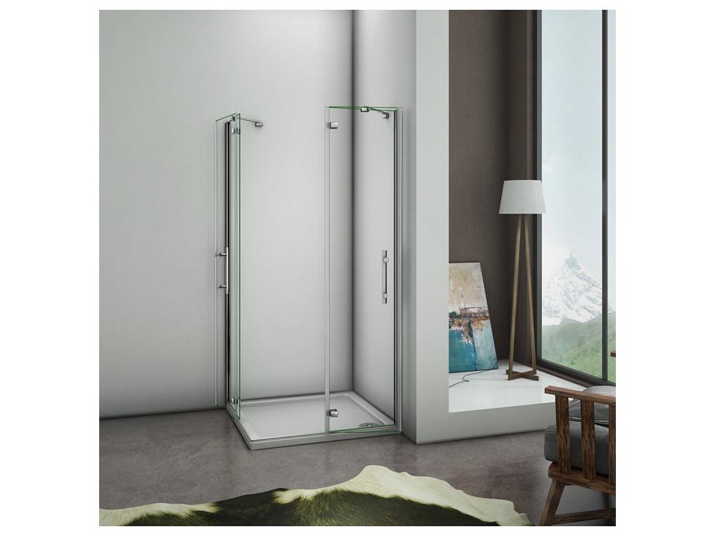 Hinged shower enclosure 100x80x195cm in 6mm tempered glass with anti-limescale coating, pivoting shower door with small fixed corner bar