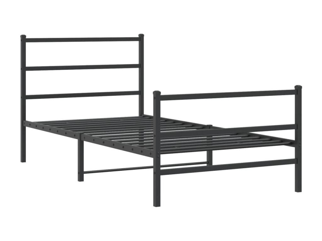 Metal bed frame with headboard/footboard, black, 100x200 cm