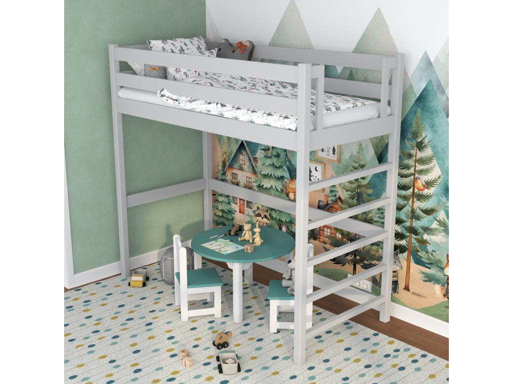Wooden loft bed N01 Grey 80x200