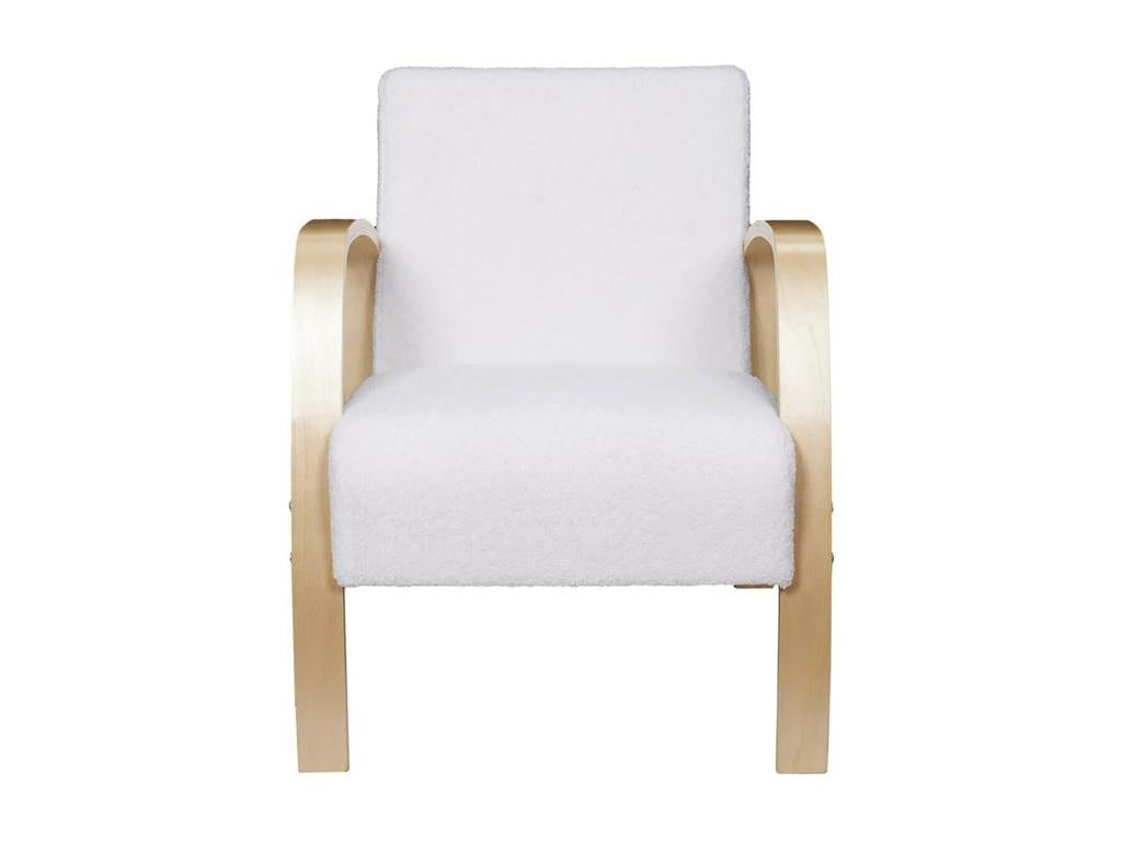 Vertchez - White Boucle Fabric Armchair with Wooden Armrests
