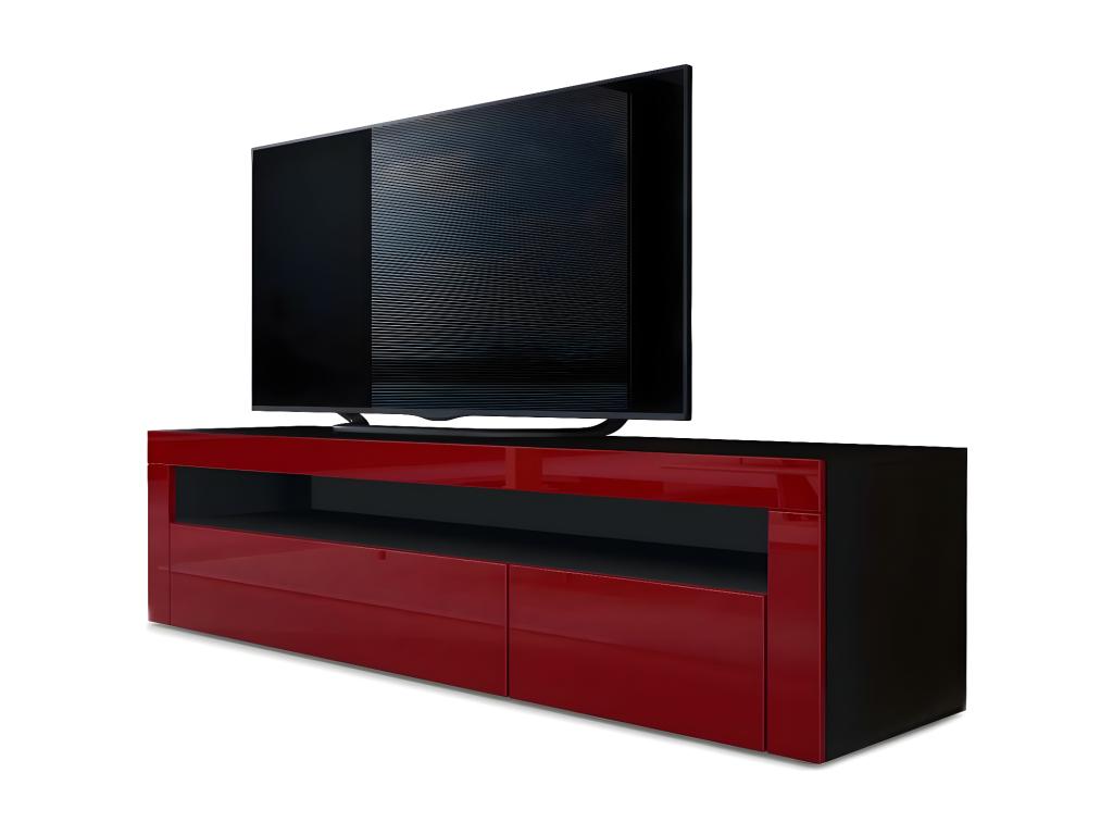 Low cabinet in black and burgundy with lacquered front and matte body, 46x155x40 cm