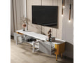 TV stand, 170cm wide - 2 drawers and 2 doors - gold handles and legs - White