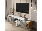 TV stand, 170cm wide - 2 drawers and 2 doors - gold handles and legs - White