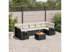 8-piece garden furniture set with cushions, black woven resin