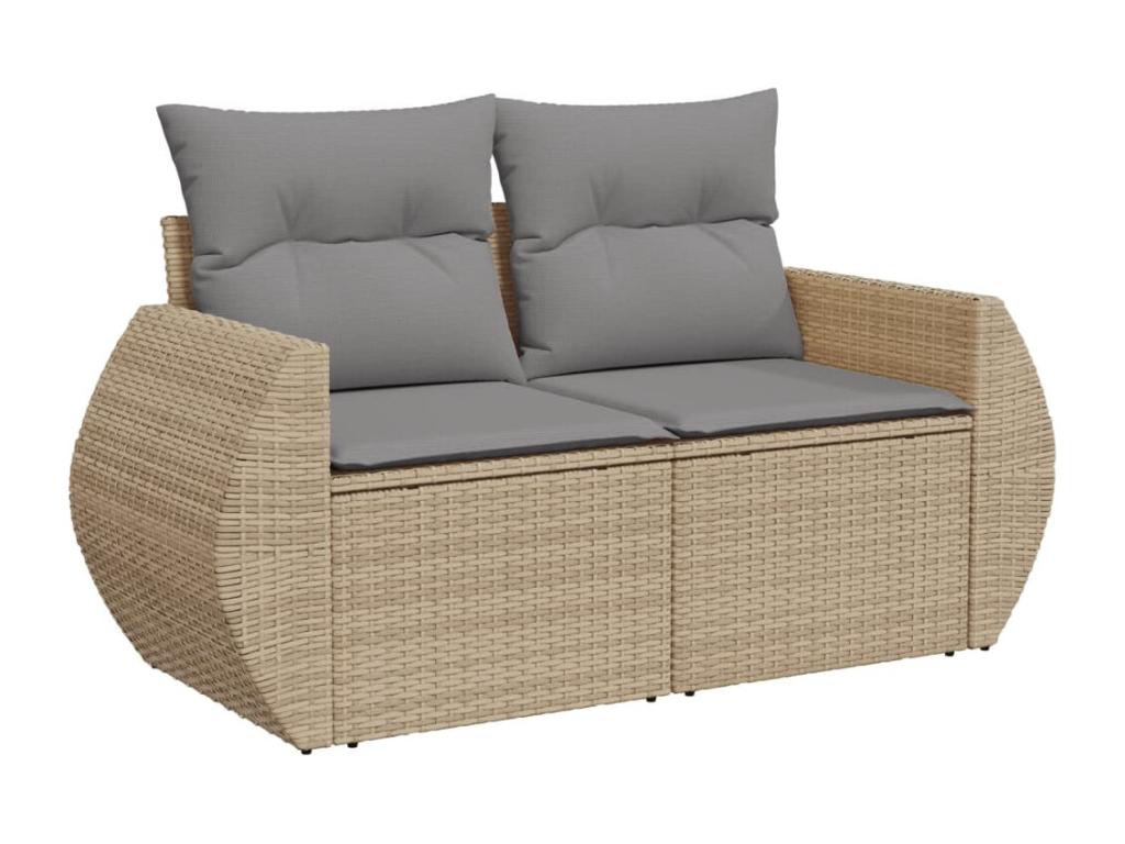 8-piece garden furniture set with cushions, beige woven resin