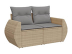 8-piece garden furniture set with cushions, beige woven resin
