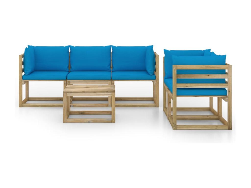 6-piece garden furniture set with light blue cushions 2