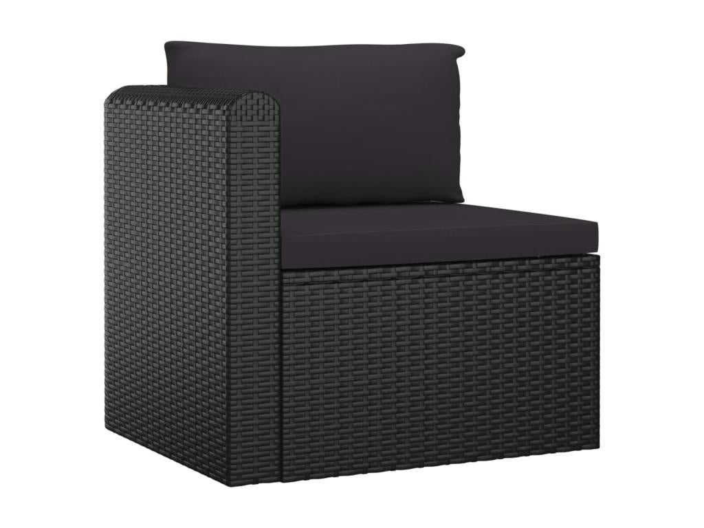 7-piece garden furniture set with cushions, black woven resin