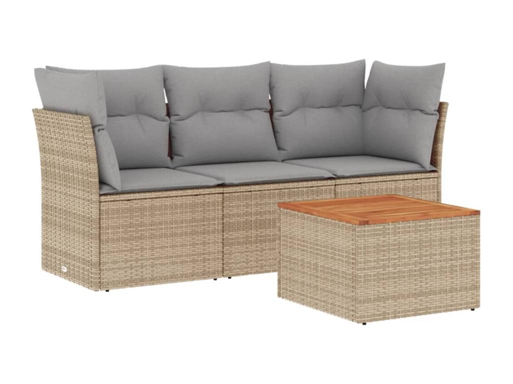 Garden furniture set with cushions, 4 pieces, beige woven resin