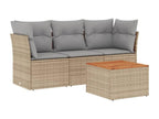 Garden furniture set with cushions, 4 pieces, beige woven resin