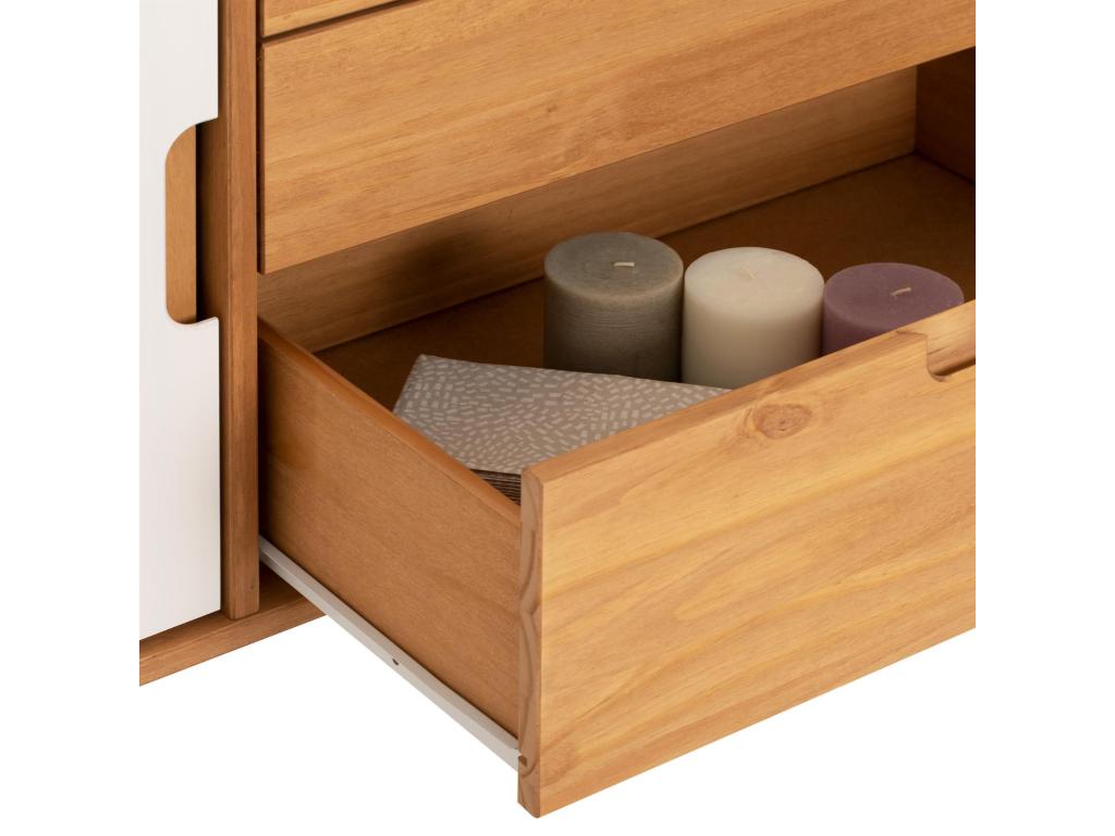 Vertchez vintage Scandinavian Nordic design sideboard, chest of drawers, dresser, 3 drawers, 2 doors, solid pine, stained/white wood finish