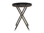 Brown tea table, 60 cm, made of woven resin and tempered glass
