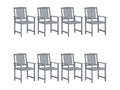 Garden chairs and cushions, set of 8, solid wood, green/grey