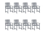 Garden chairs and cushions, set of 8, solid wood, green/grey