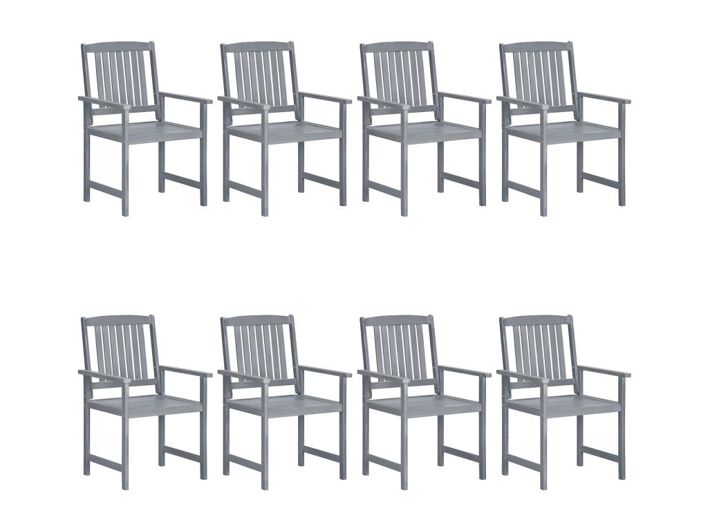 Garden chairs and cushions, set of 8, solid wood, green/grey