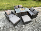 7-Seater Rattan Garden Furniture Set: Sofa, Chair, Gas Fire Pit Table