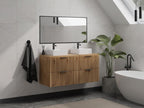 Wall-hung, grooved bathroom vanity unit with countertop basin - Light natural - W120 cm - Vertchez