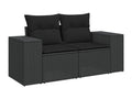 8-piece garden furniture set with cushions, black woven resin