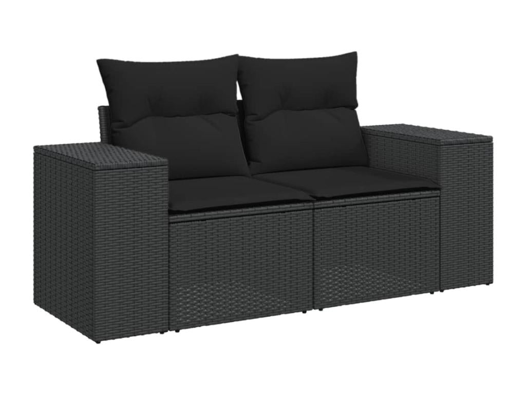 8-piece garden furniture set with cushions, black woven resin