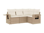 Garden furniture set with cushions, 4 pieces, beige woven resin