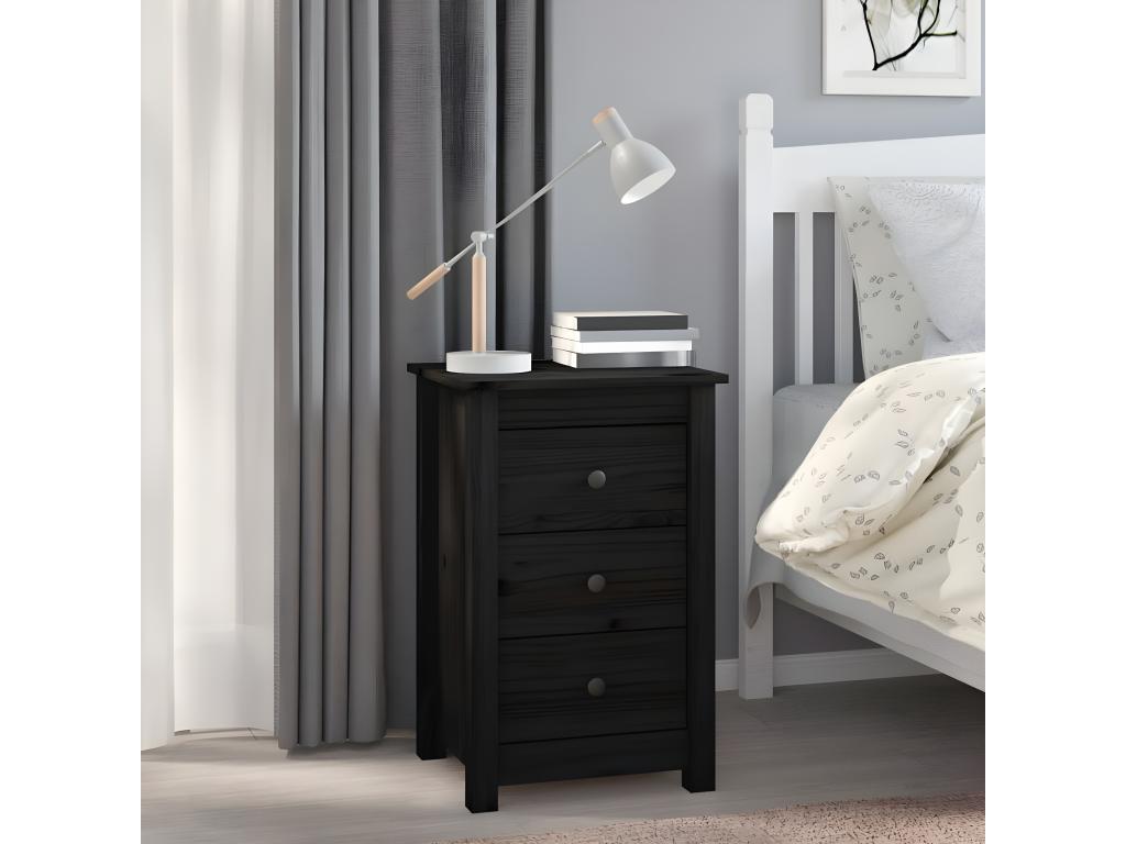 Black bedside table, 40x35x61.5 cm, solid pine wood