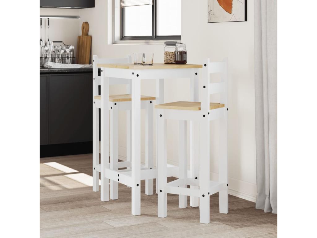 3-piece bar set, white, solid pine wood
