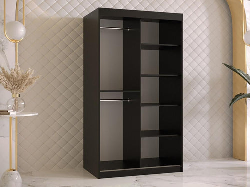 Vertchez 464 Black - Walnut Wardrobe 200x100x62cm Sliding Wardrobe Doors
