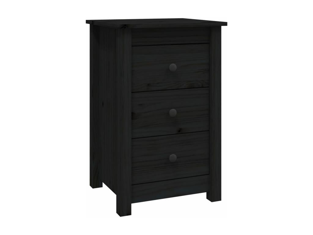 Black bedside table, 40x35x61.5 cm, solid pine wood